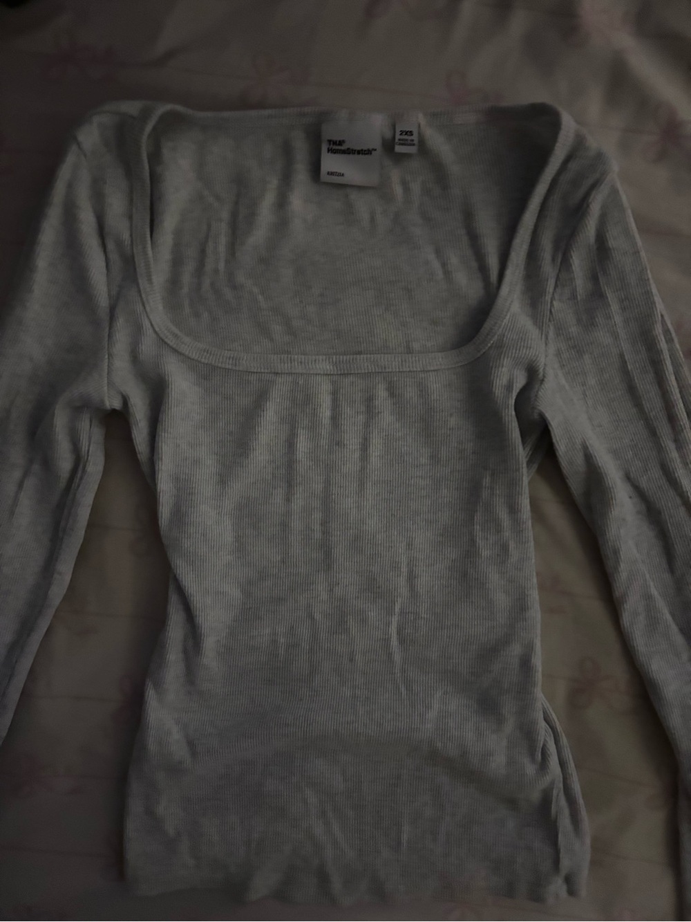 Aritzia Light Gray Ribbed Square-Neck Long Sleeve Top